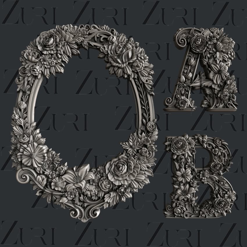 A B Floral Letters silicone mould